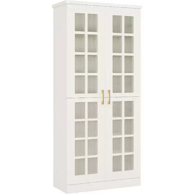 Meuble à chaussures haut Lantine avec portes, rangement à chaussures à 8 niveaux avec étagères réglables, armoire à chaussures moderne pour couloir, placard, salon, blanc