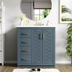 Meuble-lavabo simple de 76 cm avec armoire et 3 tiroirs – Noir / Bleu / Vert / Indigo / Blanc