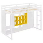 Lit mezzanine enfant avec armoire et étagères, Cadre de lit mezzanine en bois avec meuble de rangement pour enfants et adolescents