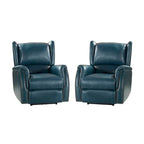 Fauteuil inclinable électrique en cuir véritable avec port USB – Ensemble de 2 fauteuils à oreilles cloutés