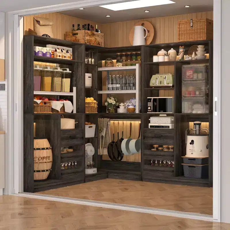 Besiost Lot de 3 dressings d'angle avec étagères et tiroirs, organisateur de placard autoportant avec tringles à vêtements