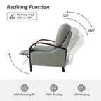Fauteuil inclinable manuel Alex Mid-century Modern Cigar en cuir véritable avec accoudoirs incurvés en bois