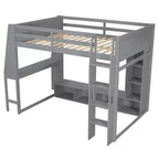 Lit mezzanine gaming Whisen Wood de taille double avec bureau, étagères multi-rangements, LED et une penderie suspendue