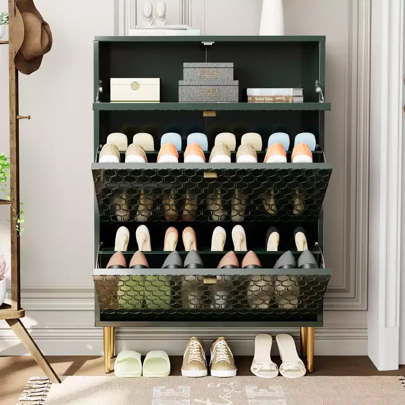CLIHOME Meuble à chaussures d'entrée 24 paires, avec tiroirs basculants, étagère de rangement