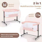 Berceau à roulettes – Beige / Gris / Rose, cododo, pour 1 bébé
