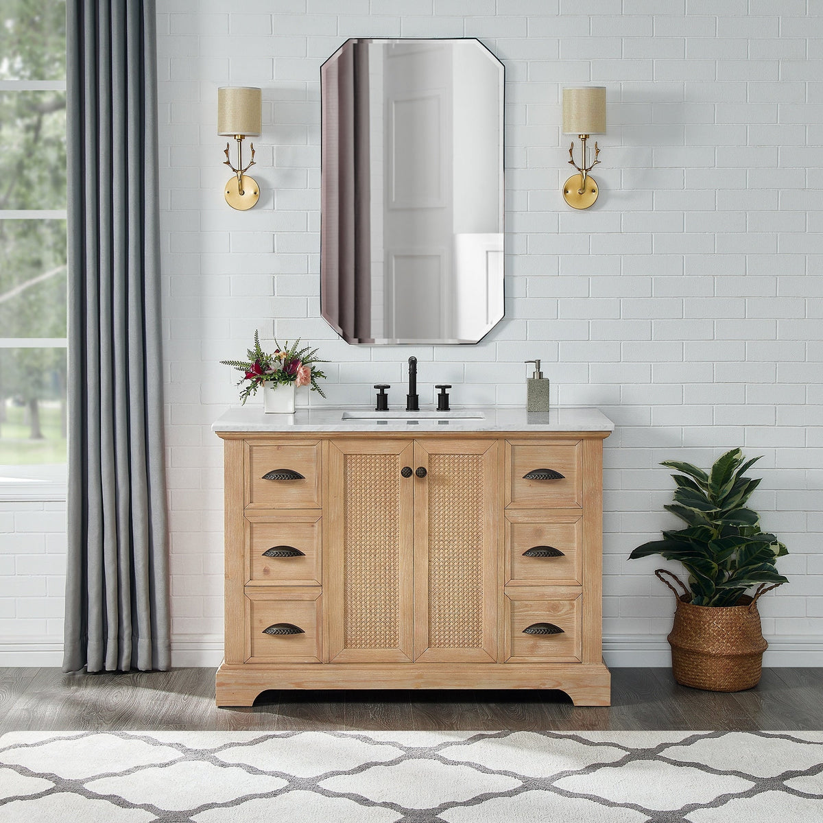 Meuble sous-vasque Hervas avec plateau en marbre naturel, sans miroir