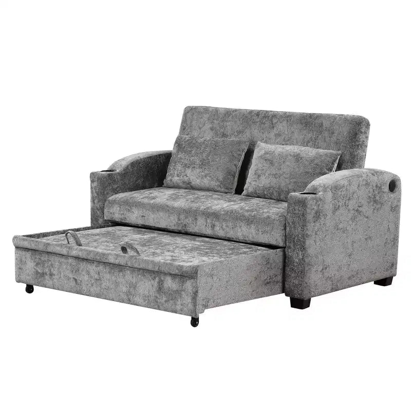 61.6 Canapé-lit convertible moderne en chenille avec ports USB, porte-gobelets et dossier réglable pour salon, appartement