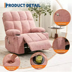 Fauteuil inclinable surdimensionné pour adultes, canapé berçant pivotant manuel, poches latérales et porte-gobelets pour personnes fortes et de grande taille, salon