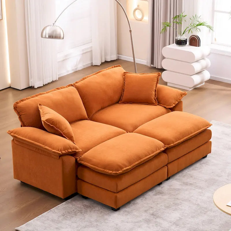 Canapé 2 places avec 2 coussins de siège, 2 oreillers et 2 poufs, canapé confortable - Canapé profond de salon, canapé modulable