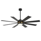 Ventilateur de plafond de 65 pouces à 8 pales noires avec lumière LED et télécommande