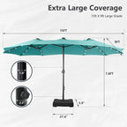 MAISON ARTS Parasol excentré rectangulaire de 4,5 m avec manivelle, parasol de marché double face d'extérieur avec lumières LED solaires et base incluse