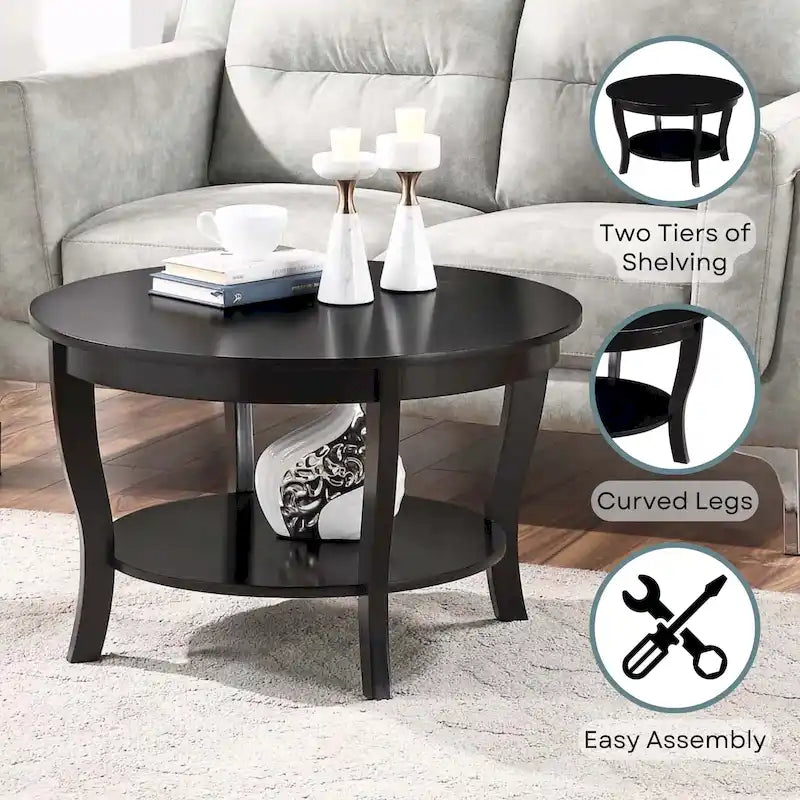 Table basse ronde avec étagère American Heritage de Convenience Concepts