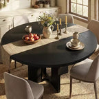 Table à manger ronde extensible 47-63 pour 4-8 personnes, table de cuisine extensible en bois de style ferme avec cadre métallique, ovale peu encombrante pour appartement, gris rétro