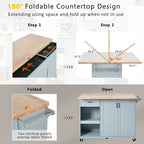 Îlot de cuisine avec plan de travail pliable, desserte de rangement de cuisine avec étagère coulissante, porte-serviettes et tiroir, roulettes.