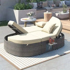 Lit de soleil extérieur double pour terrasse avec coussins et oreillers