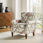 Fauteuil en bois traditionnel Araceli, rembourré à motifs floraux, avec dossier à oreilles et garniture cloutée | ART OF LIVING DESIGNS