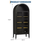 Meuble de rangement, Noir/Blanc, Style Arqué, Simple, 71 po de hauteur avec lumières DEL et portes vitrées