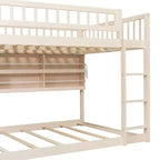 Lit superposé moderne bas Luxystar double sur double avec rangement, étagères éclairées et panneau perforé