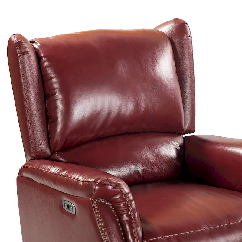 Fauteuil inclinable électrique en cuir véritable avec port USB – Ensemble de 2 fauteuils à oreilles cloutés