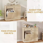 Poubelle inclinable, chêne naturel, poubelle avec rangement et tiroir, meuble poubelle caché, panier à linge pour cuisine, salle à manger, salon