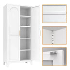Homy Casa Meuble de rangement à 4 portes avec panneaux en rotin et étagères réglables pour salon, salle à manger ou entrée, Noir et Naturel