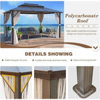 Tonnelle EROMMY à toit rigide, pergola extérieure avec double toit, moustiquaire et rideaux, auvent robuste pour patio, jardin, fête au bord de la piscine