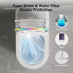 Toilettes intelligentes Dyonery, monobloc sans réservoir avec bouclier en mousse, couvercle à ouverture/fermeture automatique, bidet et séchoir chauffants, veilleuse LED, chasse d'eau automatique