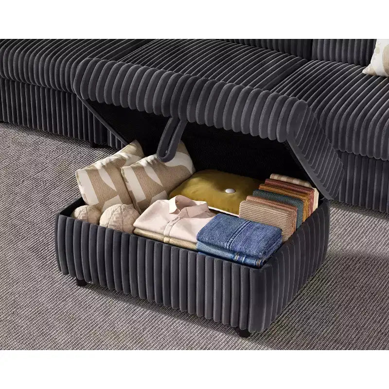 Canapé d'angle modulaire en velours côtelé Dyonery avec housses lavables