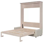 Lit escamotable Queen Size avec canapé, Lit escamotable Queen Size en bois avec éclairage LED, Lit escamotable pliant avec coffre pour chambre d'amis, Beige