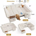 Dyonery 112 Canapé modulaire convertible avec lit gigogne, canapé d'angle en U avec rangement, canapés extra larges et profonds pour salon