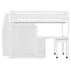 Lit mezzanine double avec escalier, bibliothèque, bureau et armoire – Meuble multifonctionnel et peu encombrant pour enfants et adolescents – Blanc