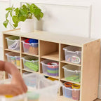 Meuble de rangement à roulettes Cubby avec 15 bacs à ouverture frontale, 3x4, Meuble pour enfants