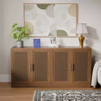 Buffet de rangement à portes en rotin 3 ensembles avec étagères réglables - 93L x 31H