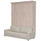 Lit escamotable Queen Size avec canapé, Lit escamotable Queen Size en bois avec éclairage LED, Lit escamotable pliant avec coffre pour chambre d'amis, Beige