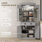 Garde-manger de cuisine de 71 po avec lumières DEL, 6 tablettes de porte, un tiroir et 4 tablettes réglables
