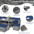 Ensemble de salle à manger Costway 7 pièces en rotin pour terrasse, canapé sectionnel et pouf - Voir détails