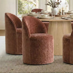 Ensemble de salle à manger moderne pour 6 personnes, table à manger ronde avec pied central, chaises de salle à manger pivotantes à roulettes, tissu chenille texturé - Panipeachy