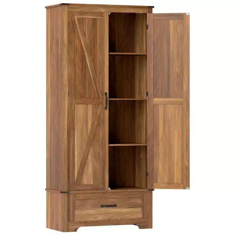 HOMCOM Armoire de garde-manger de ferme de 183 cm avec portes de grange, meuble de rangement de cuisine haut avec étagères réglables et tiroir