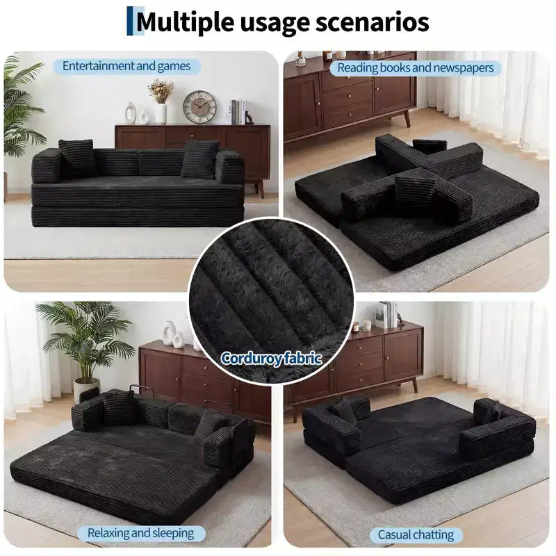 Canapé-lit convertible 5-en-1 80,7 po – Velours côtelé, 544 kg, aucun assemblage