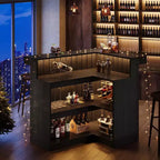 Bar de salon en L Lantine, bar à liqueurs d'angle à 4 niveaux avec étagères de rangement et porte-verres à vin pour pub à domicile