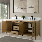 Meuble-lavabo de salle de bain Vanity Art 72 po à double vasque avec dessus en marbre reconstitué