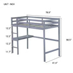 Lit mezzanine Okak Minimalism avec échelle, lit mezzanine simple en bois d'hévéa avec garde-corps de sécurité et bureau intégré, cadres de lit pour enfants, adolescents