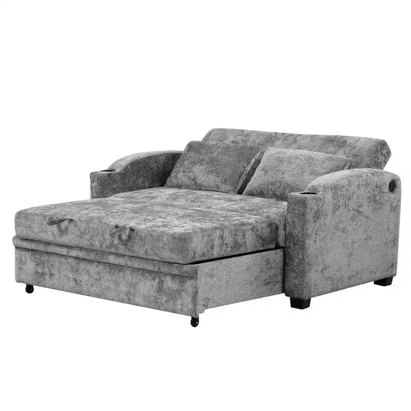 61.6 Canapé-lit convertible moderne en chenille avec ports USB, porte-gobelets et dossier réglable pour salon, appartement
