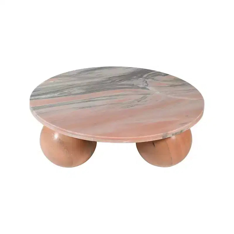 Table basse ronde en marbre avec pieds sphériques, multicolore, 4 places