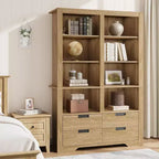 Bibliothèque haute de 72 po avec 4 tiroirs, étagère de rangement autoportante de style campagnard pour chambre à coucher, salon, bureau à domicile