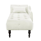 Chaise longue moderne de 154 cm avec revêtement en velours, boutons capitonnés, pieds en bois massif et clous de tapissier