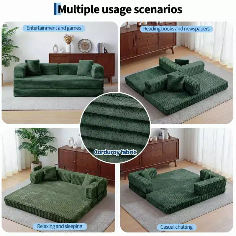 Canapé-lit convertible 5-en-1 80,7 po – Velours côtelé, 544 kg, aucun assemblage