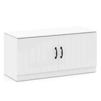 Banc à chaussures 2 portes avec étagères réglables et espace de rangement caché Naturel + Blanc/Blanc
