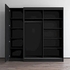 Armoire 2 portes avec miroir, façade vitrée, 2 personnes (Gris / Noir / Blanc)