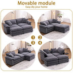 Canapé 2 places avec 2 coussins de siège, 2 oreillers et 2 poufs, canapé confortable - Canapé profond de salon, canapé modulable